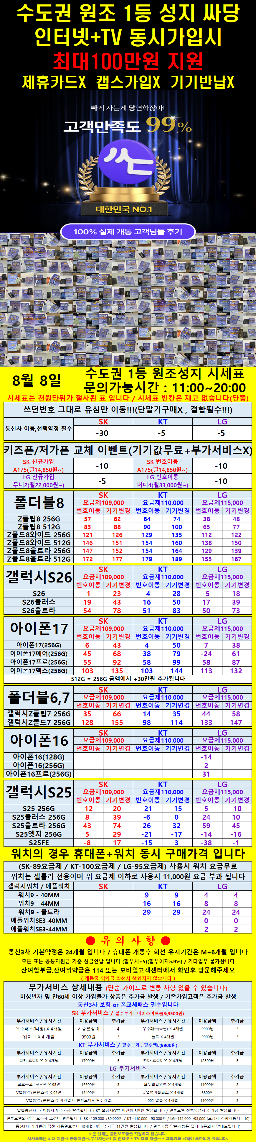당일 즉시개통 화성시 누적판매1위 신분증맡김X 카드X 시세표 이미지 2