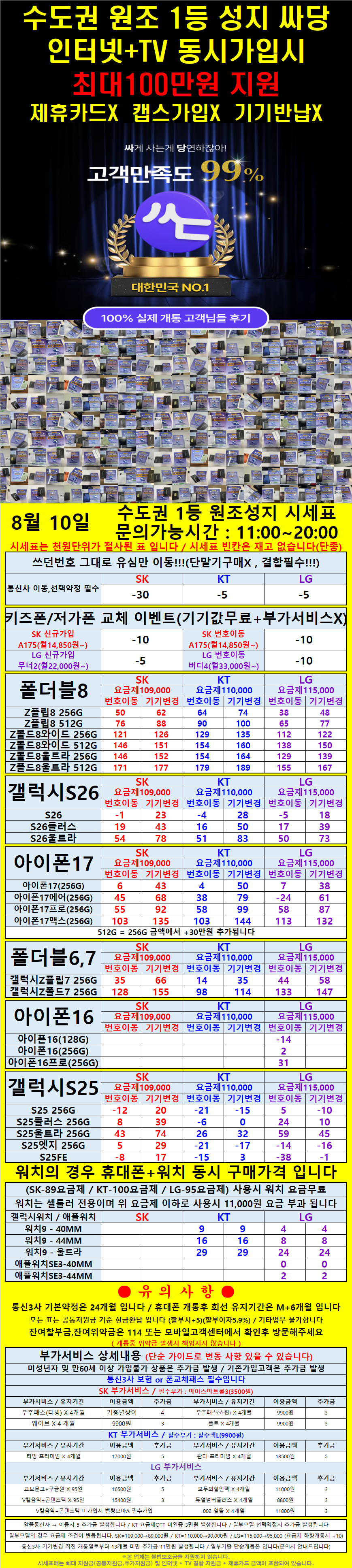 당일 즉시개통 화성시 누적판매1위 신분증맡김X 카드X 시세표 이미지 2