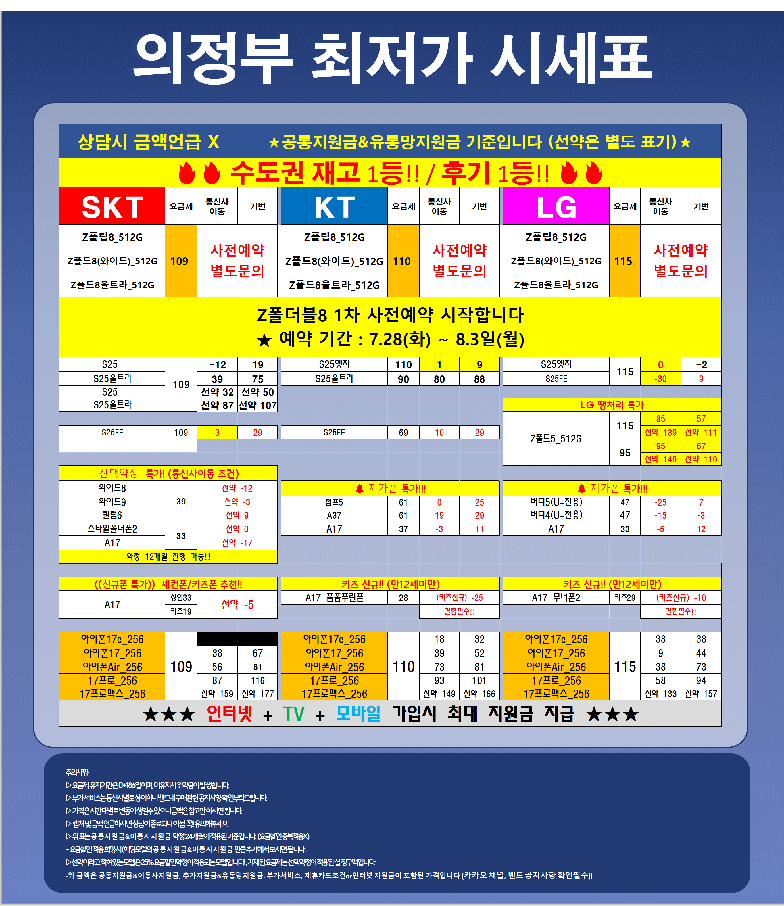 경기도 의정부 의정부시 휴대폰 성지 시세표 시세표 이미지 2