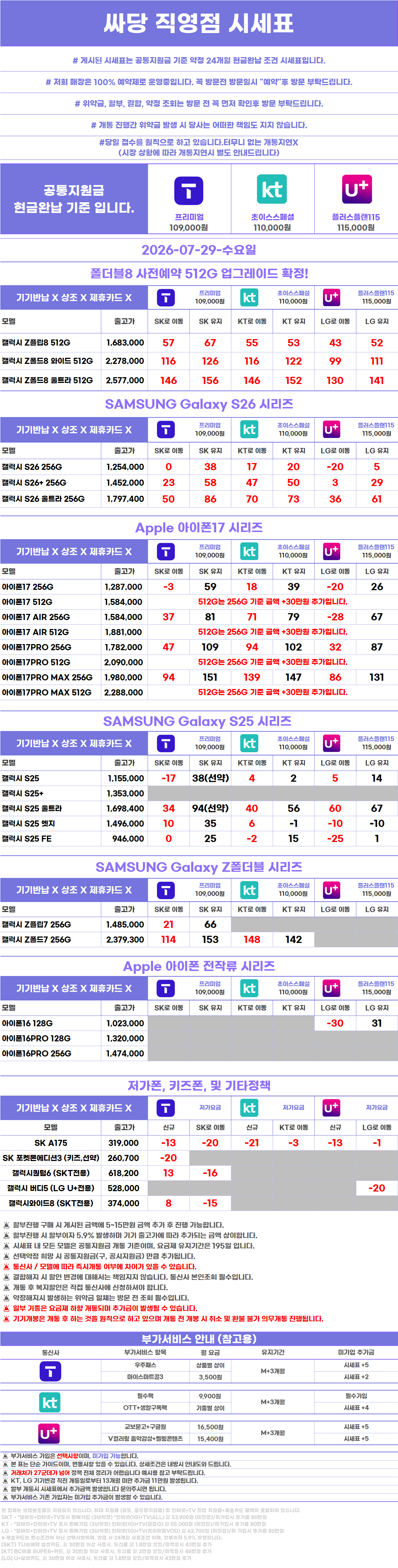 경기도 성남 성남시 휴대폰 성지 시세표 시세표 이미지 2