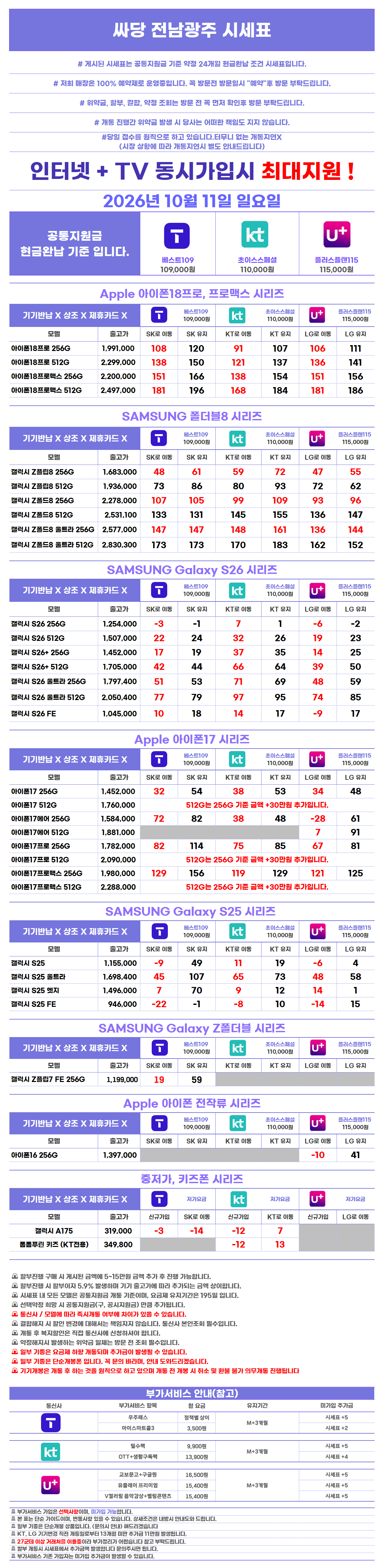 전남광주 광산구 수완지구 첨단지구 휴대폰 성지 시세표 시세표 이미지 2