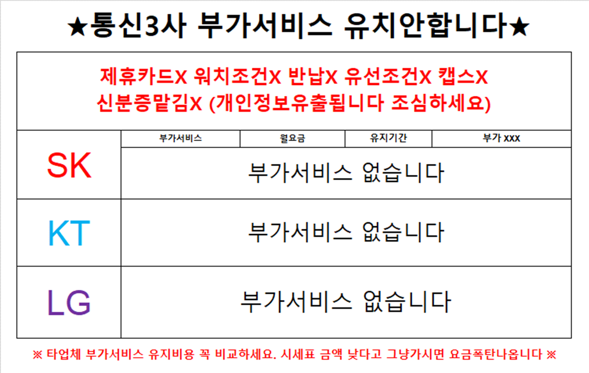 서울시 송파 송파구 휴대폰 성지 시세표 부가장난x 시세표 이미지 2