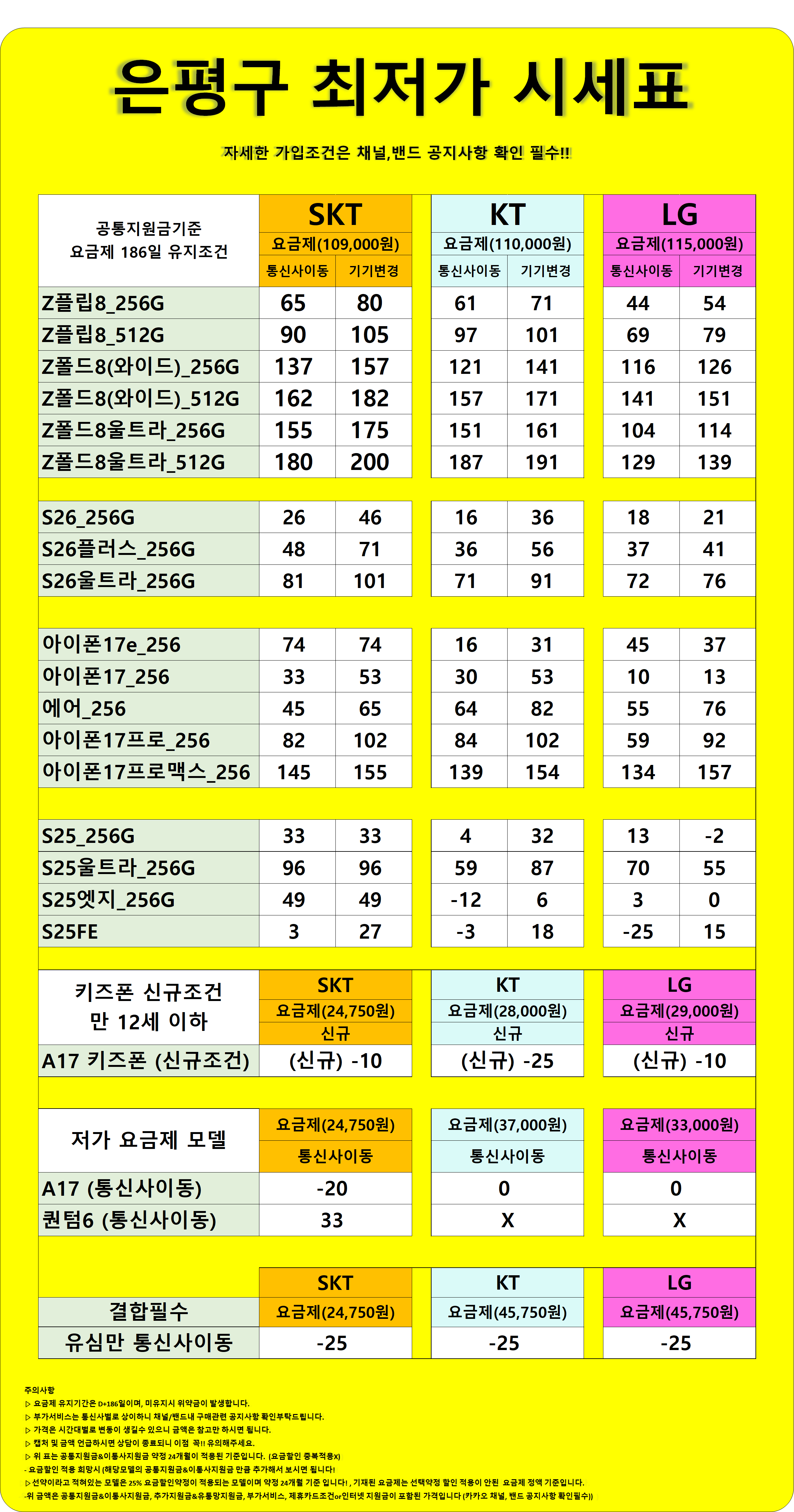 서울시 은평구 휴대폰성지 시세표 시세표 이미지 3
