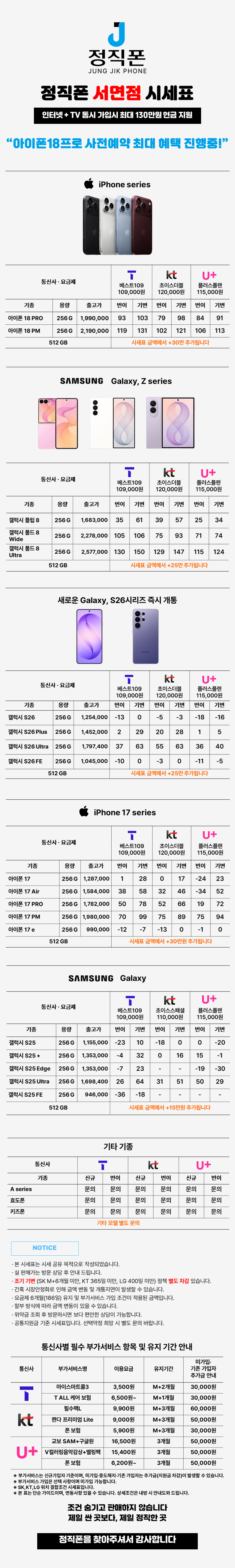 부산시 서면 휴대폰성지 시세표 시세표 이미지 2