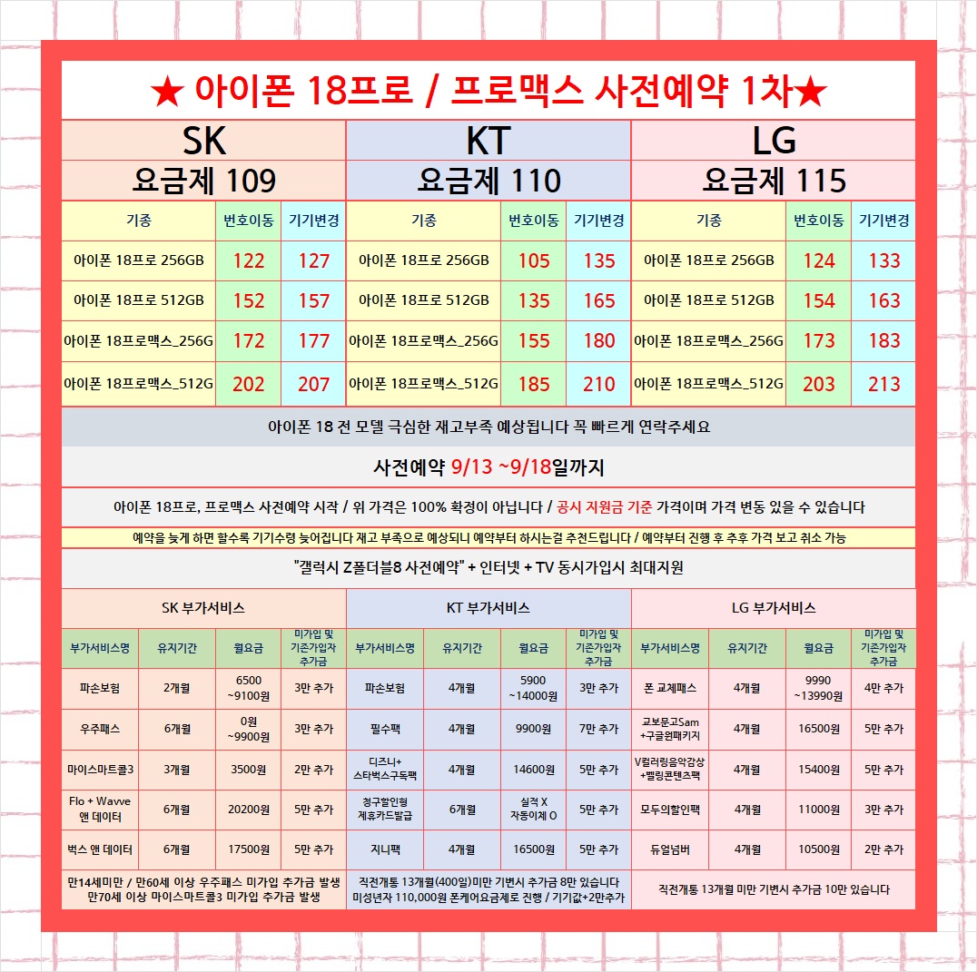 경기남부 성남시 분당 판교 휴대폰성지 오늘의 특가 시세표 이미지 4