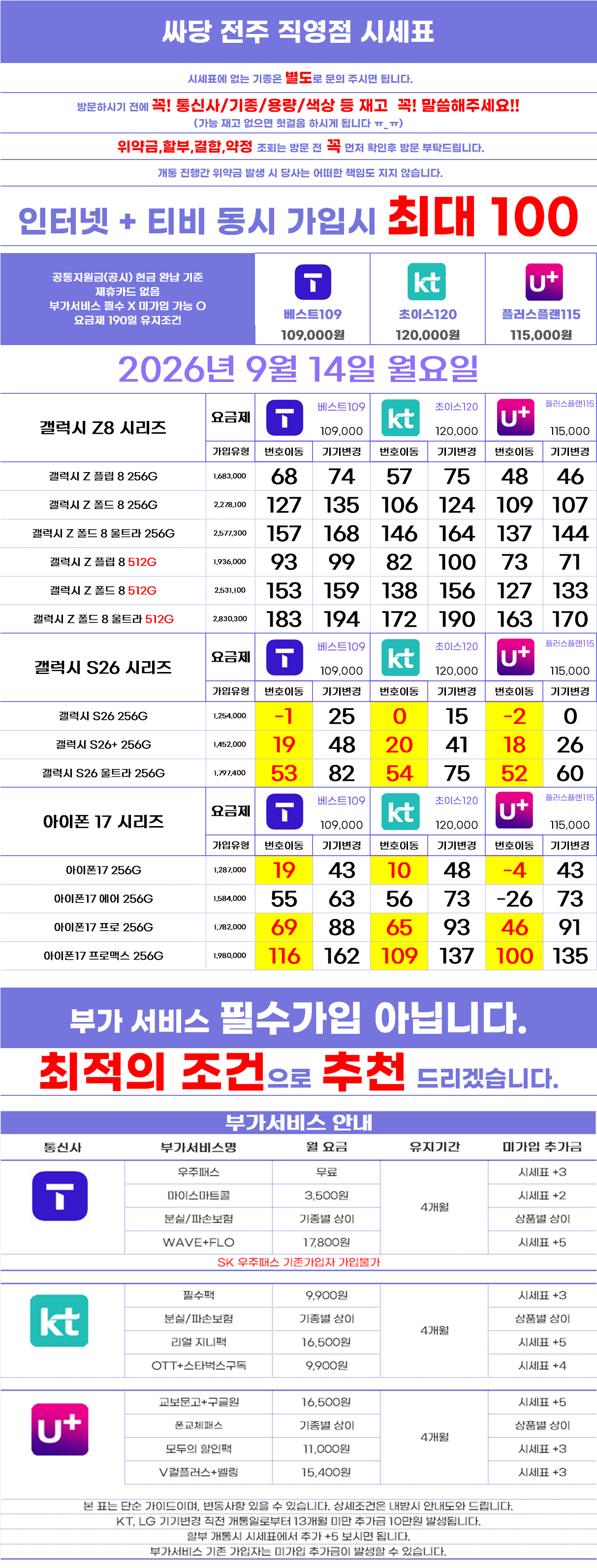 전북 전주 전주시 휴대폰성지 시세표 시세표 이미지 2