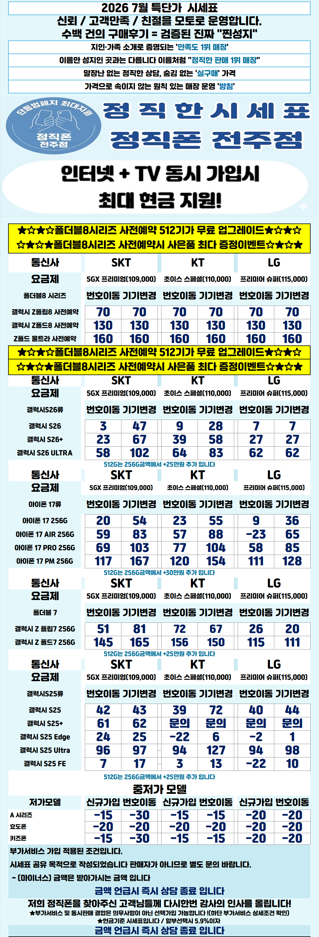 전라북도 전주 대란 정책 휴대폰 성지 시세표 시세표 이미지 2