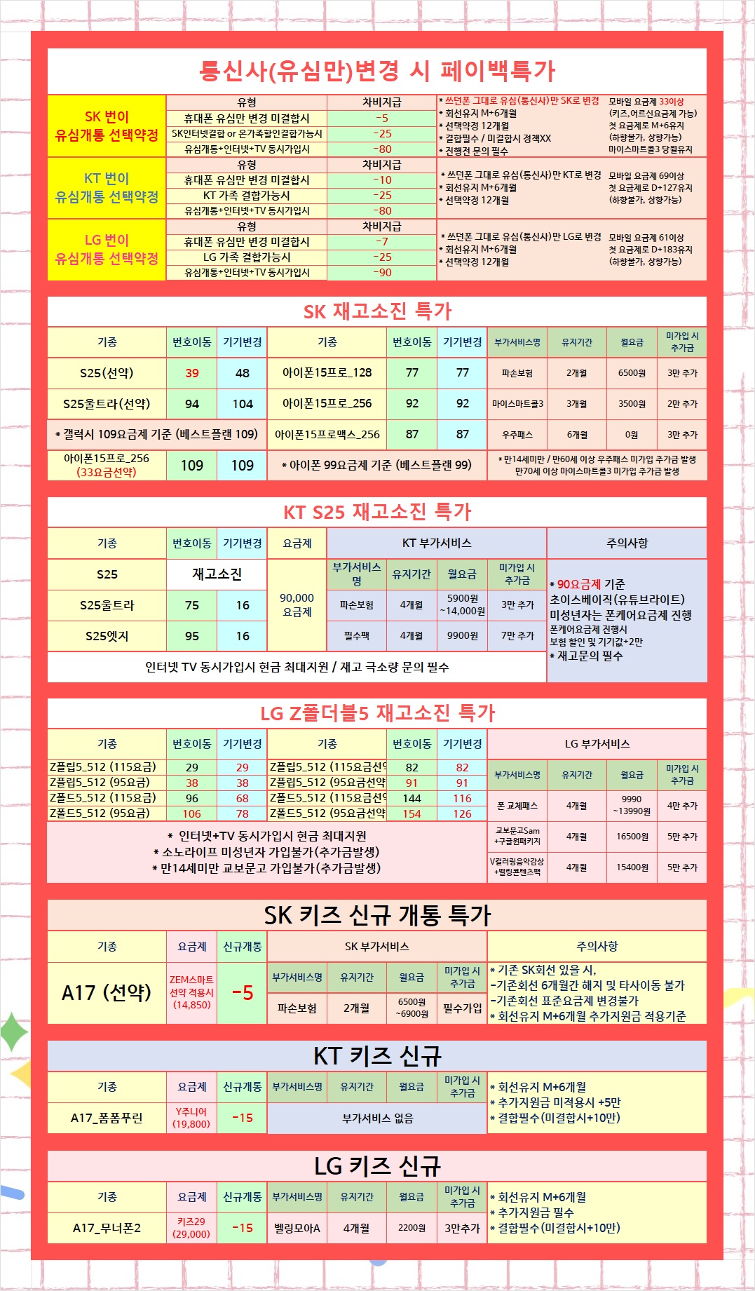 경기남부 성남시 분당 판교 휴대폰성지 오늘의 특가 시세표 이미지 2