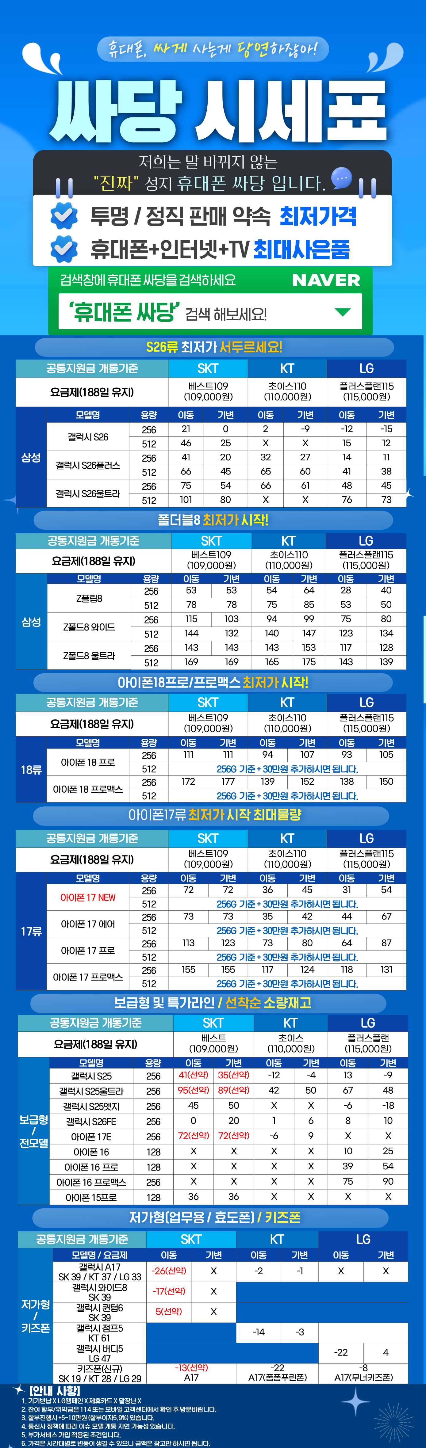 서울 중랑구 휴대폰 성지 시세표 시세표 이미지 2