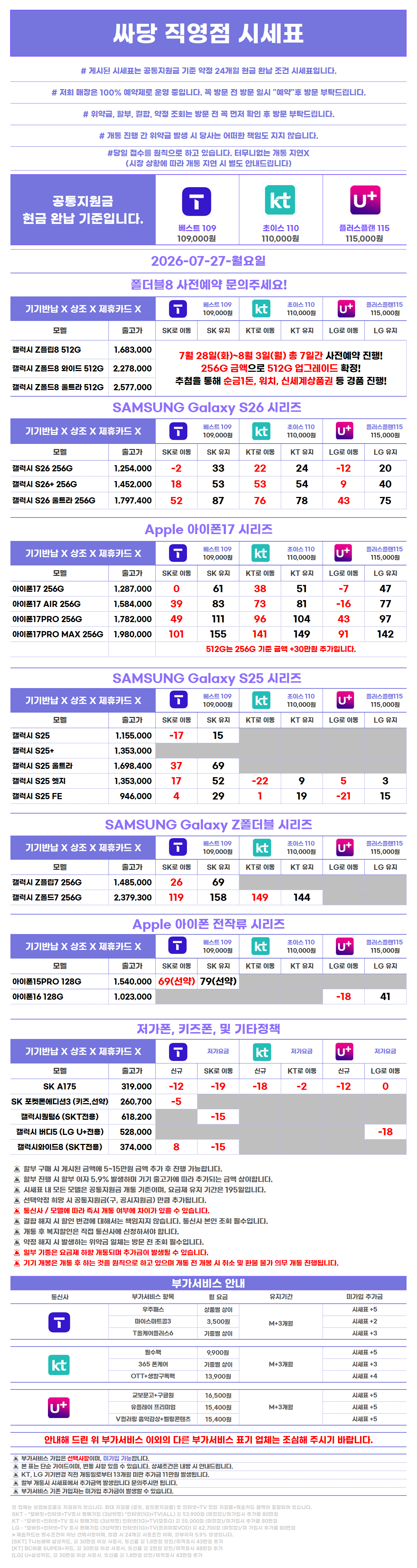 대전광역시 서구 도안 가수원 휴대폰 성지 시세표 시세표 이미지 5
