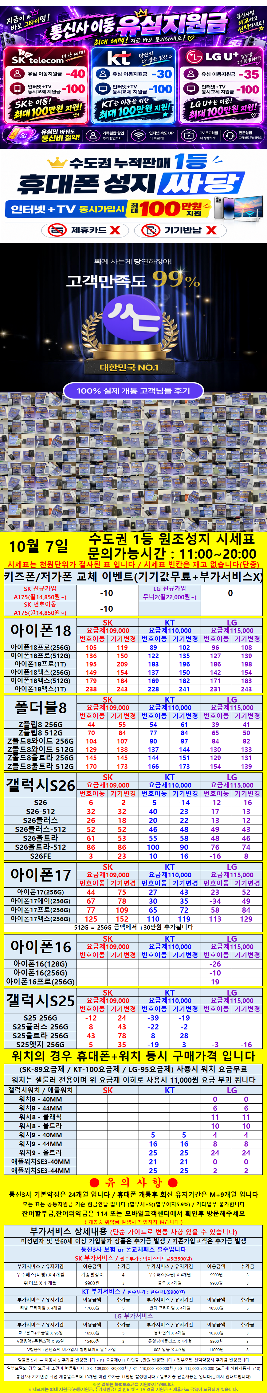 당일 즉시개통 화성시 누적판매1위 신분증맡김X 카드X 시세표 이미지 2