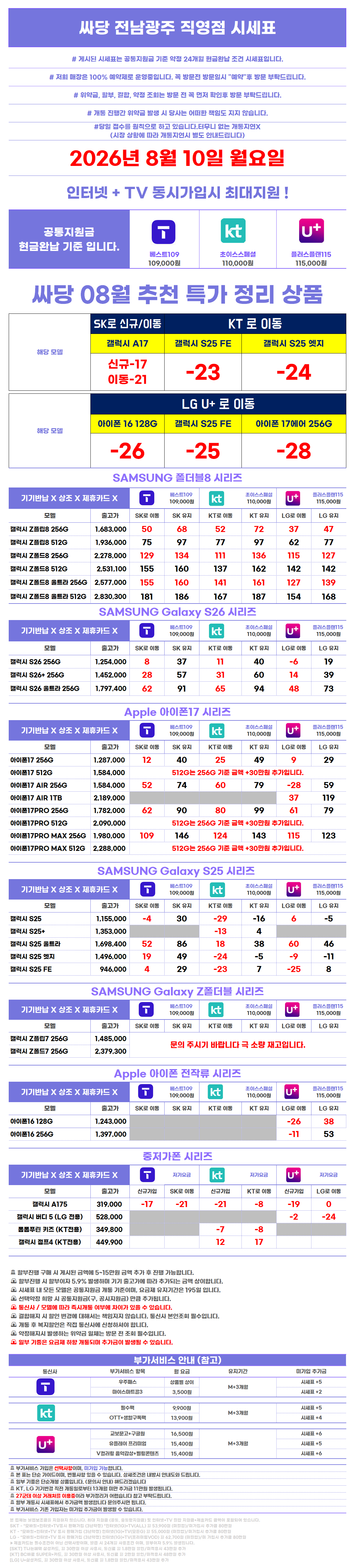전남광주 광산구 수완지구 첨단지구 휴대폰 성지 시세표 시세표 이미지 2