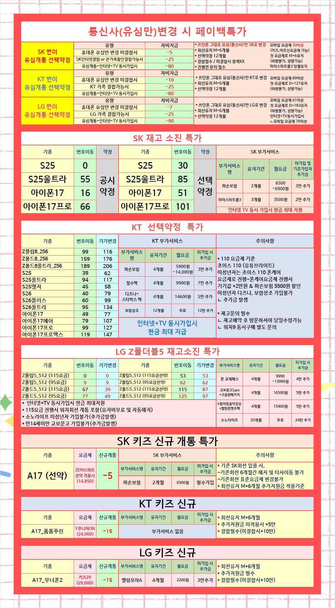경기남부 성남시 분당 판교 휴대폰성지 오늘의 특가 시세표 이미지 2