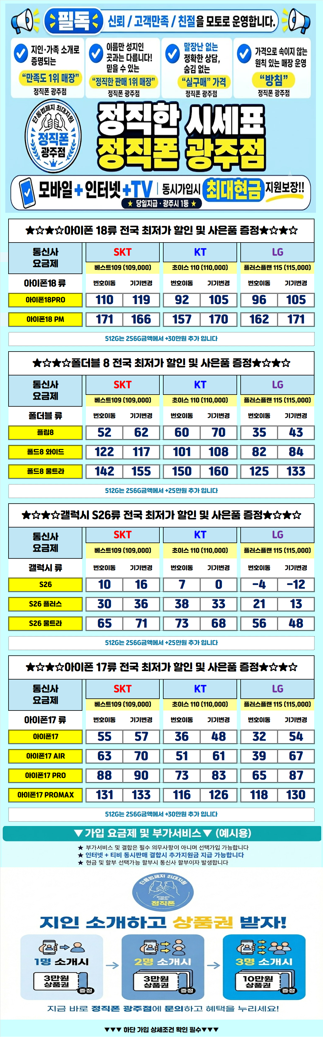 전남 광주 휴대폰성지 시세표 시세표 이미지 2