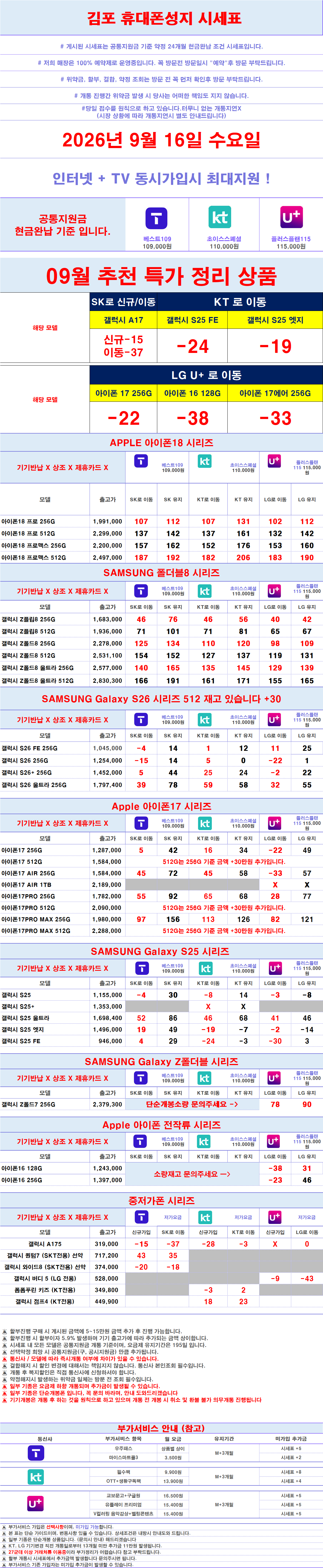 경기도 김포 김포시 휴대폰 성지 시세표 시세표 이미지 2